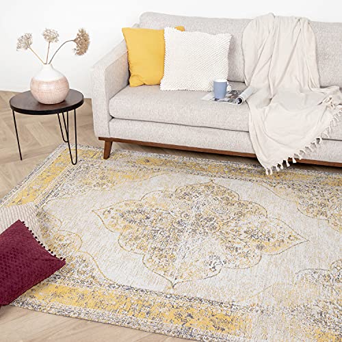FRAAI | Home & Living Teppich Vintage - Admire Gelb 140x200cm - Baumwolle - Flachgewebe - Vintage - Klassik, Ländlich, Orientalisch - Wohnzimmer, Esszimmer, Schlafzimmer - Carpet von FRAAI | Home & Living