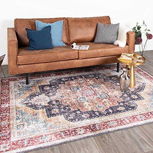 FRAAI | Home & Living Teppich Vintage - Azara Blau Rot 140x200cm - Baumwolle, Polyester - Flachgewebe - Vintage - Klassik, Orientalisch - Wohnzimmer, Esszimmer, Schlafzimmer - Carpet von FRAAI | Home & Living