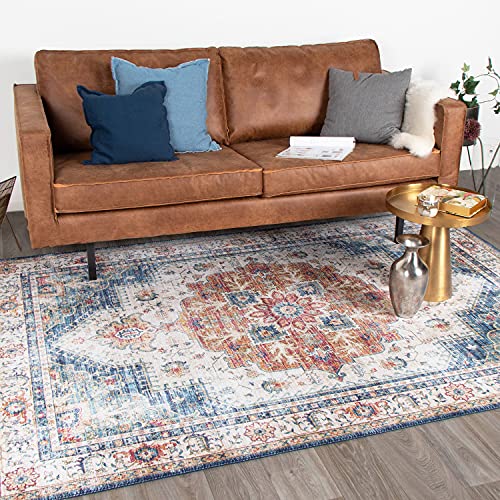 FRAAI | Home & Living Teppich Vintage - Azara Hellblau 140x200cm - Baumwolle, Polyester - Flachgewebe - Vintage - Klassik, Orientalisch - Wohnzimmer, Esszimmer, Schlafzimmer - Carpet von FRAAI | Home & Living