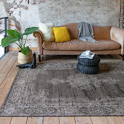 FRAAI | Home & Living Teppich Vintage - Dreams Anthrazit Braun 160x240cm - Baumwolle - Flachgewebe - Antik, Vintage - Klassik, Industrielle - Wohnzimmer, Esszimmer, Schlafzimmer - Carpet von FRAAI | Home & Living