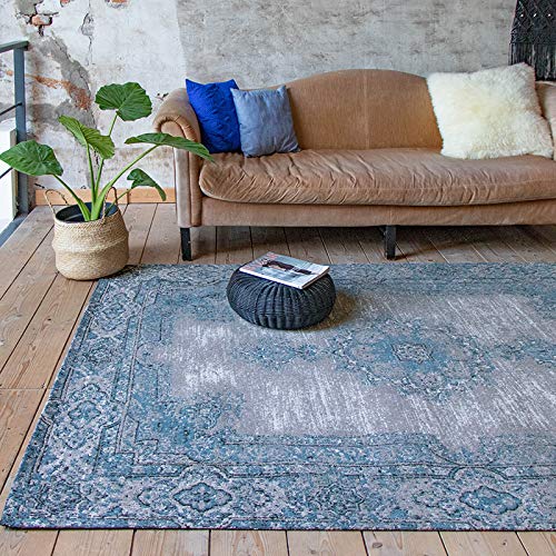 FRAAI | Home & Living Teppich Vintage - Dreams Grau Blau 140x200cm - Baumwolle - Flachgewebe - Antik, Vintage - Klassik, Industrielle - Wohnzimmer, Esszimmer, Schlafzimmer - Carpet von FRAAI | Home & Living