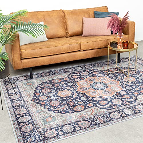 FRAAI | Home & Living Teppich Vintage - Imagine Medaillon Blau 140x200cm - Baumwolle, Synthetik, Polyester - Flachgewebe - Vintage, Symmetrische - Klassik, Industrielle, Orientalisch - Wohnzimmer, von FRAAI | Home & Living