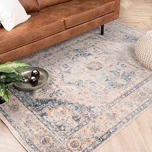 FRAAI | Home & Living Teppich Vintage - Inspire Creme Blau 217 80x150cm - Synthetik, Polypropylen - Kurzflor - Vintage - Klassik, Industrielle, Orientalisch - Wohnzimmer, Esszimmer, Schlafzimmer - von FRAAI | Home & Living