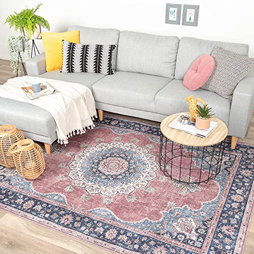 FRAAI | Home & Living Teppich Vintage - Lily Medaillon Rot Rosa 200x290cm - Baumwolle, Polyester - Flachgewebe - Vintage - Klassik - Wohnzimmer, Esszimmer, Schlafzimmer - Carpet von FRAAI | Home & Living