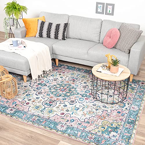 FRAAI | Home & Living Teppich Vintage - Lily Oriental Blau Rosa 160x230cm - Baumwolle - Flachgewebe - Vintage - Klassik - Wohnzimmer, Esszimmer, Schlafzimmer - Carpet von FRAAI | Home & Living