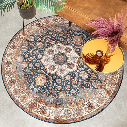 FRAAI | Home & Living Teppich Vintage Rund - Imagine Medaillon Bunt Ø 120cm - Baumwolle, Synthetik, Polyester - Flachgewebe - Vintage, Symmetrische - Klassik, Orientalisch - Wohnzimmer, Esszimmer, von FRAAI | Home & Living