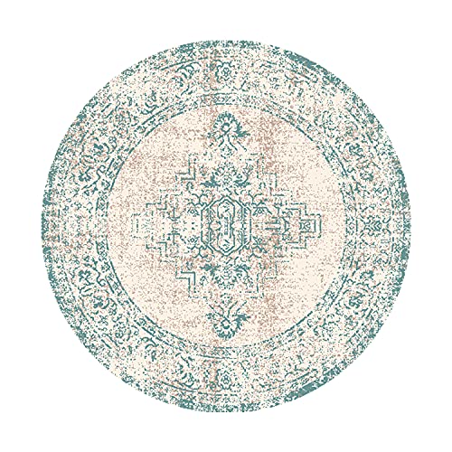 FRAAI | Home & Living Teppich Vintage Rund - Spring Ethnic Creme Grün Ø 200cm - Synthetik, Polypropylen - Kurzflor - Vintage - Boho, Klassik, Ländlich, Orientalisch - Wohnzimmer, Esszimmer, von FRAAI | Home & Living