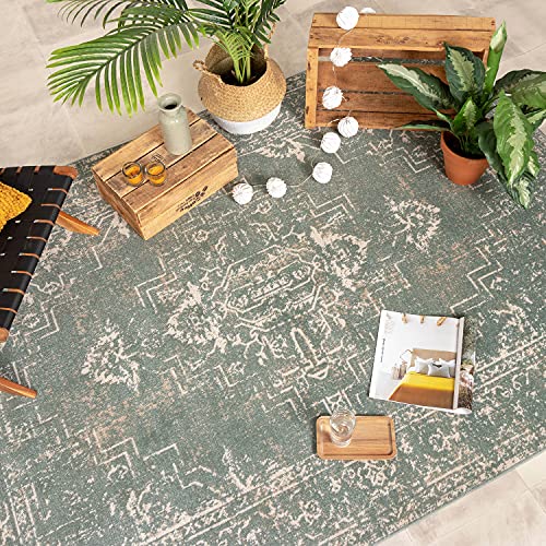 FRAAI | Home & Living Teppich Vintage - Spring Ethnic Grün Creme 160x230cm - Synthetik - Kurzflor - Vintage - Boho, Klassik, Ländlich, Orientalisch - Wohnzimmer, Esszimmer, Schlafzimmer - Carpet von FRAAI | Home & Living