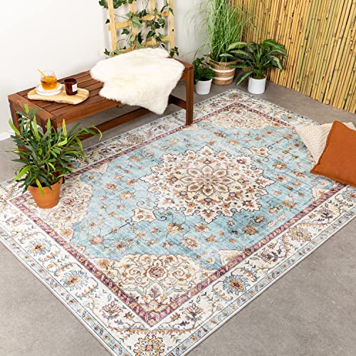 FRAAI | Home & Living Vintage Gartenteppich - Santo Medaillon Hellblau - Wetterfest - Polyester - Flachgewebe - Balkon, Garten/Terrasse - Terrasse - Rug von FRAAI | Home & Living