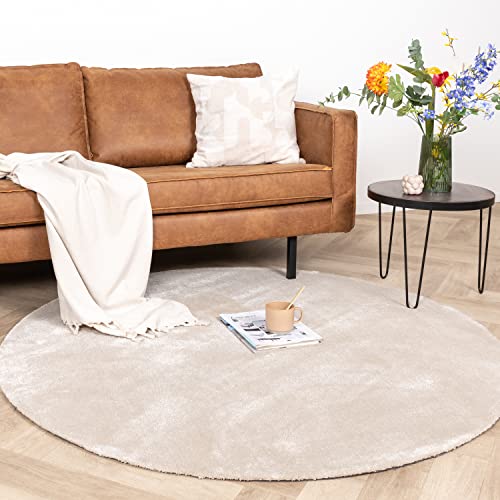 FRAAI | Home & Living Waschbarer Viskose Teppich Rund - Vive Creme Ø 120cm - Synthetik, Polypropylen - Kurzflor - Einfarbig - waschbar in Waschmaschine - Modern - Wohnzimmer, Esszimmer, Schlafzimmer - von FRAAI | Home & Living