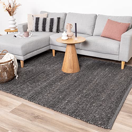 FRAAI | Home & Living Wollteppich - Feline Anthrazit Meliert 80x150cm - Wolle - Flachgewebe - Meliert, Einfarbig - Klassik, Ländlich, Modern, Skandinavisch - Wohnzimmer, Esszimmer, Schlafzimmer - von FRAAI | Home & Living