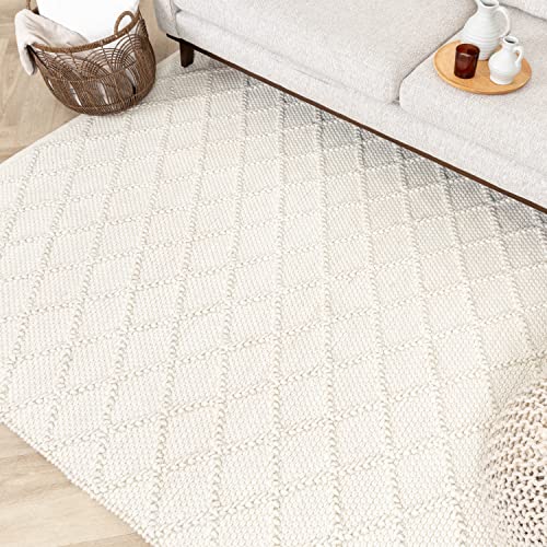 FRAAI | Home & Living Wollteppich - Knit Creme 160x230cm - Wolle - Flachgewebe - Kariert, Einfarbig - Ländlich, Modern, Skandinavisch - Wohnzimmer, Esszimmer, Schlafzimmer - Carpet von FRAAI | Home & Living