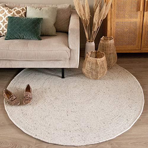 FRAAI | Home & Living Wollteppich Rund - Wise Grau Meliert 367 Ø 100cm - Wolle - Flachgewebe - Meliert, Einfarbig - Ländlich, Skandinavisch - Wohnzimmer, Esszimmer, Schlafzimmer - Carpet von FRAAI | Home & Living