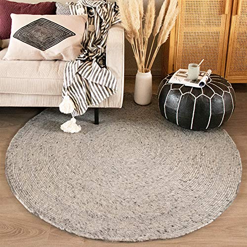 FRAAI | Home & Living Wollteppich Rund - Wise Grau Weiß 609 Ø 180cm - Wolle - Flachgewebe - Einfarbig - Ländlich, Skandinavisch - Wohnzimmer, Esszimmer, Schlafzimmer - Carpet von FRAAI | Home & Living