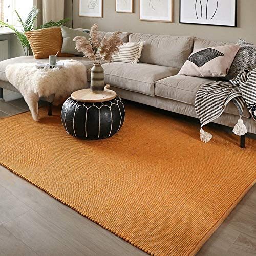 FRAAI | Home & Living Wollteppich - Wise Gelb Orange 378 70x140cm - Wolle - Flachgewebe - Einfarbig - Ländlich, Skandinavisch - Wohnzimmer, Esszimmer, Schlafzimmer - Carpet von FRAAI | Home & Living