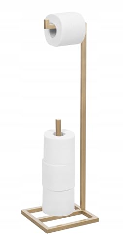FRAMADO - Toilettenpapierhalter Stehend - Klopapierhalter ohne Bohren - Toilettenpapier Ständer mit Aufbewahrung Möglichkeit - aus Metall Pulverbeschichtet - 23 x 23 x 69 cm - SONO Gold von FRAMADO