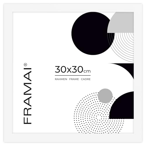 FRAMAI® Bilderrahmen 30x30 cm Weiß MDF Umweltfreundlichem Rahmen mit Bruchsicheren Plexi, Aufhänger und Aufsteller von FRAMAI