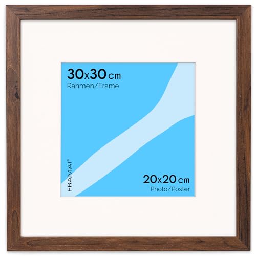 FRAMAI® Bilderrahmen 30x30 cm in Braun – mit Passepartout – MDF Holzrahmen, bruchsicheres Plexi, umweltfreundlich, mit Aufhängung & Ständer – Hochformat & Querformat von FRAMAI