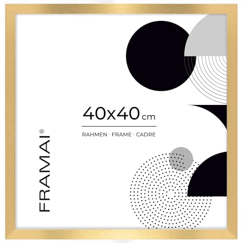 FRAMAI® Bilderrahmen 40x40 cm Gold MDF Umweltfreundlichem Rahmen mit Bruchsicheren Plexi, Aufhänger und Aufsteller von FRAMAI