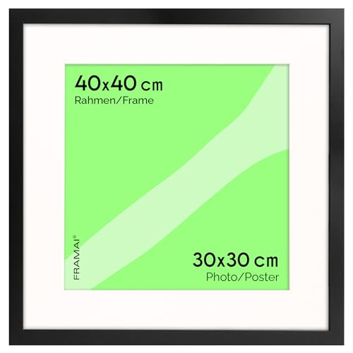 FRAMAI® Bilderrahmen 40x40 cm in Schwarz– mit Passepartout – MDF Holzrahmen, bruchsicheres Plexi, umweltfreundlich, mit Aufhängung & Ständer – Hochformat & Querformat von FRAMAI