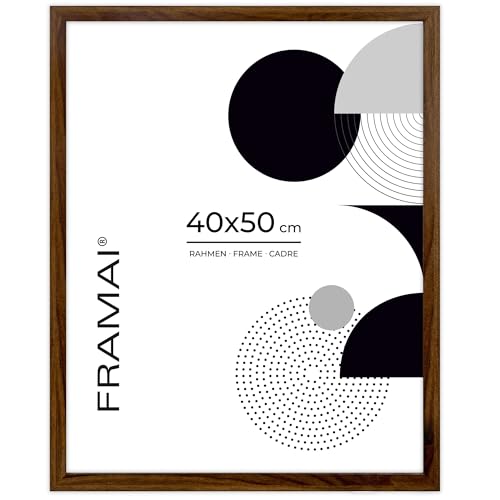 FRAMAI® Bilderrahmen 40x50 Braun MDF Umweltfreundlichem Rahmen mit Bruchsicheren Plexi, Aufhänger und Aufsteller von FRAMAI