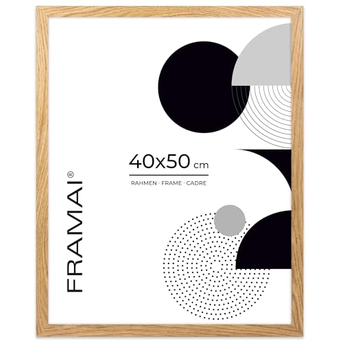 FRAMAI® Bilderrahmen 40x50 Eichenfarbe MDF Umweltfreundlichem Rahmen mit Bruchsicheren Plexi, Aufhänger und Aufsteller von FRAMAI