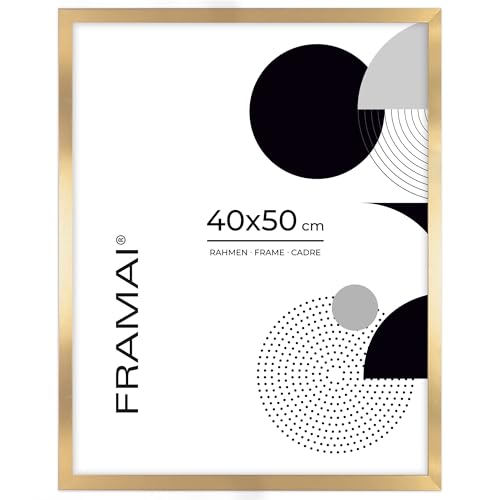 FRAMAI® Bilderrahmen 40x50 Gold MDF Umweltfreundlichem Rahmen mit Bruchsicheren Plexi, Aufhänger und Aufsteller von FRAMAI