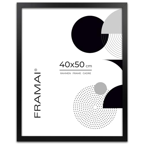 FRAMAI® Bilderrahmen 40x50 Schwarz MDF Umweltfreundlichem Rahmen mit Bruchsicheren Plexi, Aufhänger und Aufsteller von FRAMAI