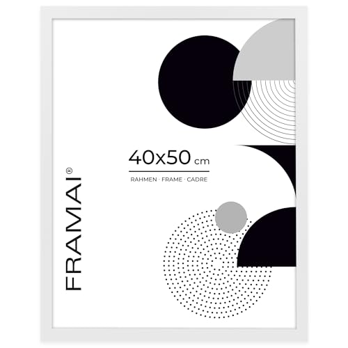 FRAMAI® Bilderrahmen 40x50 Weiß MDF Umweltfreundlichem Rahmen mit Bruchsicheren Plexi, Aufhänger und Aufsteller von FRAMAI