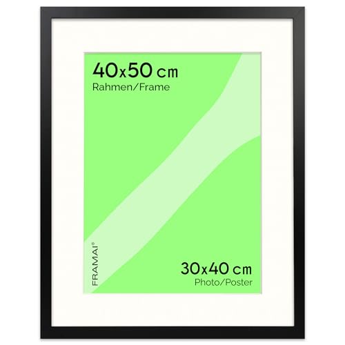 FRAMAI® Bilderrahmen 40x50 cm in Schwarz – mit Passepartout – MDF Holzrahmen, bruchsicheres Plexi, umweltfreundlich, mit Aufhängung & Ständer – Hochformat & Querformat von FRAMAI