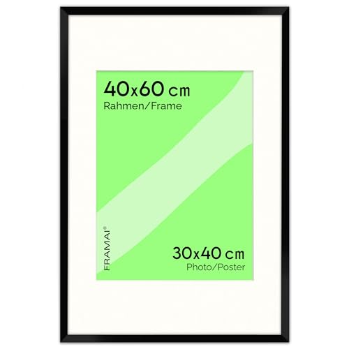 FRAMAI® Bilderrahmen 40x60 cm in Schwarz – mit Passepartout – MDF Holzrahmen, bruchsicheres Plexi, umweltfreundlich, mit Aufhängung & Ständer – Hochformat & Querformat von FRAMAI