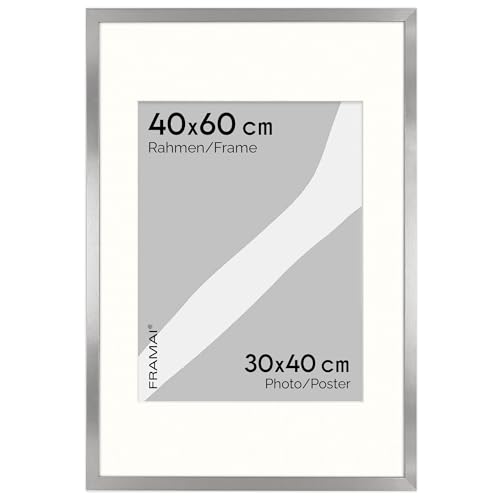FRAMAI® Bilderrahmen 40x60 cm in Silber – mit Passepartout – MDF Holzrahmen, bruchsicheres Plexi, umweltfreundlich, mit Aufhängung & Ständer – Hochformat & Querformat von FRAMAI