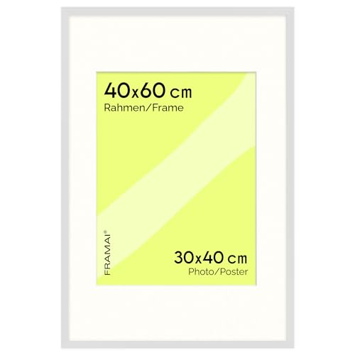 FRAMAI® Bilderrahmen 40x60 cm in Weiß – mit Passepartout – MDF Holzrahmen, bruchsicheres Plexi, umweltfreundlich, mit Aufhängung & Ständer – Hochformat & Querformat von FRAMAI