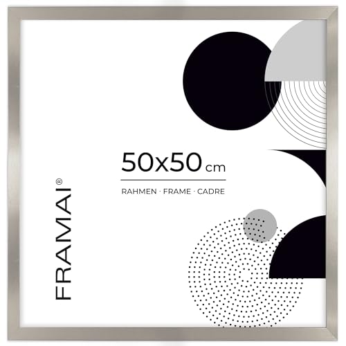 FRAMAI® Bilderrahmen 50x50 cm Silber MDF Umweltfreundlichem Rahmen mit Bruchsicheren Plexi, Aufhänger und Aufsteller von FRAMAI