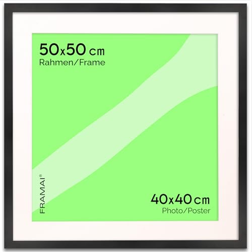 FRAMAI® Bilderrahmen 50x50 cm in Schwarz – mit Passepartout – MDF Holzrahmen, bruchsicheres Plexi, umweltfreundlich, mit Aufhängung & Ständer – Hochformat & Querformat von FRAMAI