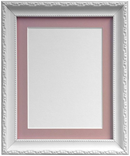 Bilderrahmen Shabby Chic weiß mit rosa Passepartout 60x80 cm für Bildgröße 50x70 cm (Kunststoffglas) von FRAMES BY POST