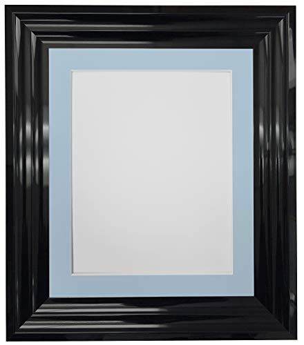 FRAMES BY POST Firenza Bilderrahmen, Hochglanz, Kunststoff, Glas, mit blauem Passepartout, 17,8 x 12,7 cm, Bildgröße 12,7 x 8,9 cm, Schwarz von FRAMES BY POST