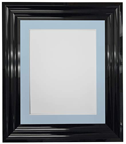 FRAMES BY POST Firenza Bilderrahmen, Hochglanz, Kunststoff, Glas, mit blauem Passepartout, 40,6 x 30,5 cm, für Bildgröße 30,5 x 20,3 cm, Schwarz von FRAMES BY POST