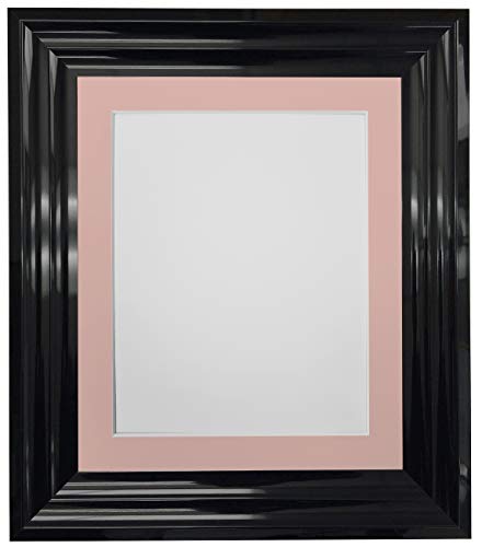 FRAMES BY POST Firenza Bilderrahmen, Hochglanz, Kunststoffglas, mit pinkem Passepartout, 20,3 x 20,3 cm, Bildgröße 12,7 x 12,7 cm, Schwarz von FRAMES BY POST