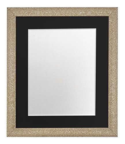 FRAMES BY POST Bilderrahmen Passepartout, 45 x 30 cm, Bildgröße 35 x 20 cm, Kunststoffglas, goldfarben, Kunststoff, Schwarze Halterung, Image Size 14 x 8 Inch von FRAMES BY POST