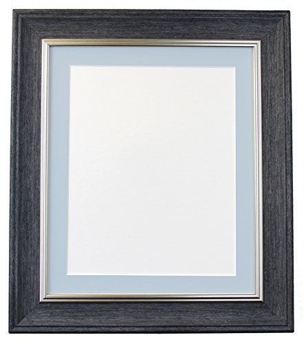 FRAMES BY POST Scandi Vintage-Bilderrahmen, Charcoal Grey with Blue Mount, 10 x 10 Image Size 8 x 8 Inch von FRAMES BY POST