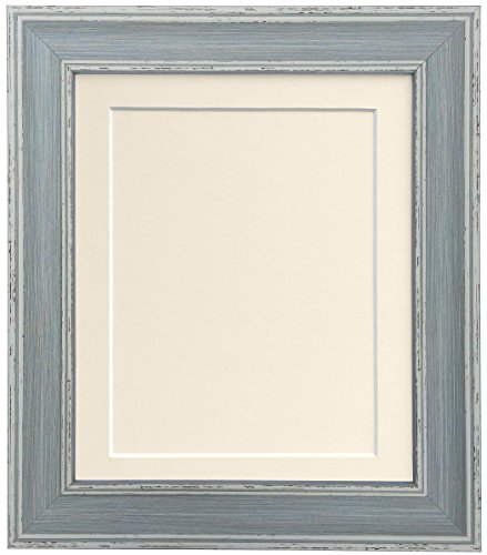 FRAMES BY POST scandi Bilderrahmen, Antik-Look, mit elfenbeinfarbenem Passepartout und Rückwand, 30 x 40 cm, für Bildgröße 30,5 x 25,4 cm, Blau von FRAMES BY POST