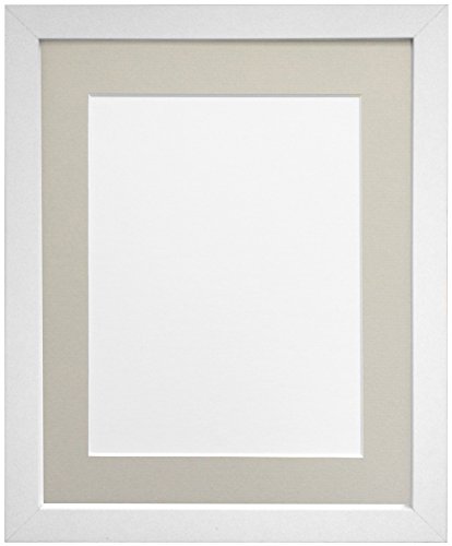 Frames By Post H7 weißer Bilderrahmen mit schwarzem, weißem oder elfenbeinfarbenem Passepartout, Breite 25 mm, MDF, Light Grey Mount, A3; Bildgröße: A4 von FRAMES BY POST