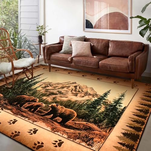 FRAMICS Farmhouse Teppich, waschbar, für Wohnzimmer, rutschfest, rustikale Hütte, Bär für Schlafzimmer, Landhausstil, weiche Kunstwolle, niedriger Flor, für Esszimmer, Heimdekoration FRAMICS Farmhouse Teppich, waschbar, für Wohnzimmer, rutschfest, rustikale Hütte, Bär für Schlafzimmer, Landhausstil, weiche Kunstwolle, niedriger Flor, für Esszimmer, Heimdekoration von FRAMICS