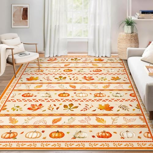 FRAMICS Herbstteppich, 7,6 x 12,7 cm, Kürbisse, waschbare Teppiche für Wohnzimmer, Ahornblätter, rutschfest, niedriger Flor, Bodenteppiche für Schlafzimmer, Waschküche, Büro, Herbst, Erntedankfest FRAMICS Herbstteppich, 7,6 x 12,7 cm, Kürbisse, waschbare Teppiche für Wohnzimmer, Ahornblätter, rutschfest, niedriger Flor, Bodenteppiche für Schlafzimmer, Waschküche, Büro, Herbst, Erntedankfest von FRAMICS