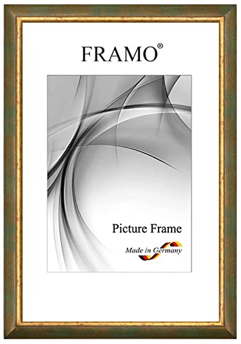 FRAMO Barock Bilderrahmen 18 x 28 cm aus Massivholz | Grün Gold | Farbe/Größe wählbar | Retro Vintage Antik Rahmen N°058 von FRAMO
