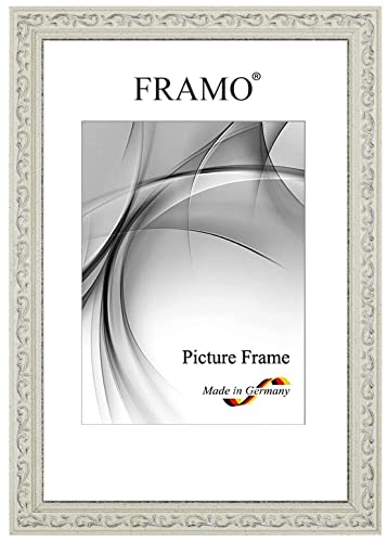 FRAMO Barock Bilderrahmen 35 x 45 cm aus Massivholz | Alt-Weiß Silber | Farbe/Größe wählbar | Retro Vintage Antik Rahmen N°090 von FRAMO