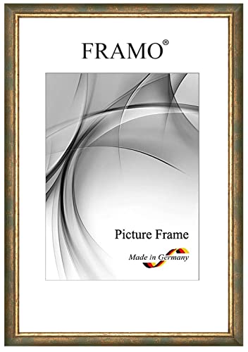 FRAMO Barock Bilderrahmen 42 x 59,4 cm (DIN A2) aus Massivholz | Grün Gold | Farbe/Größe wählbar | Retro Vintage Antik Rahmen N°067 von FRAMO