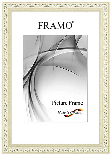 FRAMO Barock Bilderrahmen 50 x 65 cm aus Massivholz | Creme-Weiß Gold | Farbe/Größe wählbar | Retro Vintage Antik Rahmen N°092 von FRAMO