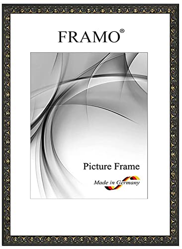 FRAMO Barock Bilderrahmen 50 x 70 cm aus Massivholz | Alt-Schwarz Gold | Farbe/Größe wählbar | Retro Vintage Antik Rahmen N°111 von FRAMO